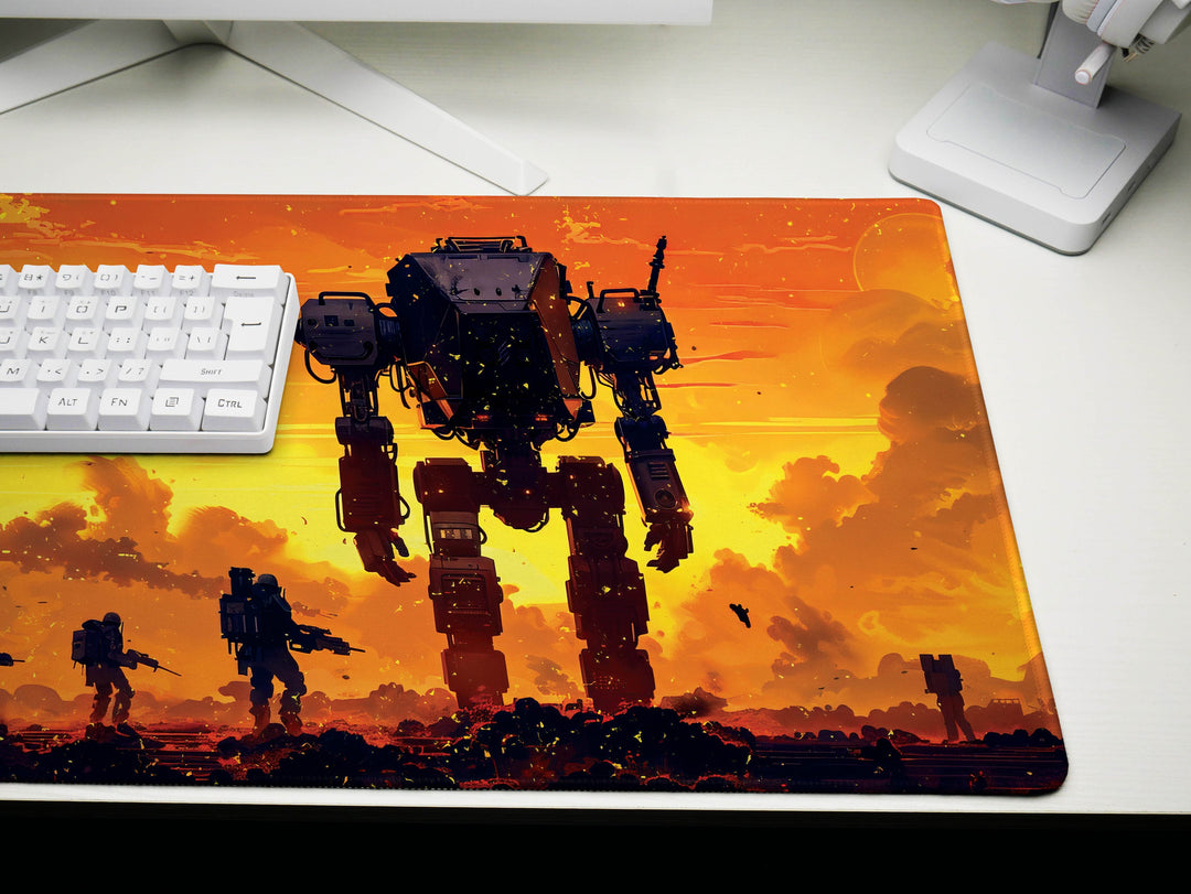 Celestial Mech Design 6, Desk Pad, Dusk Vanguard, Sunset Armada, Warrior's Silhouette
