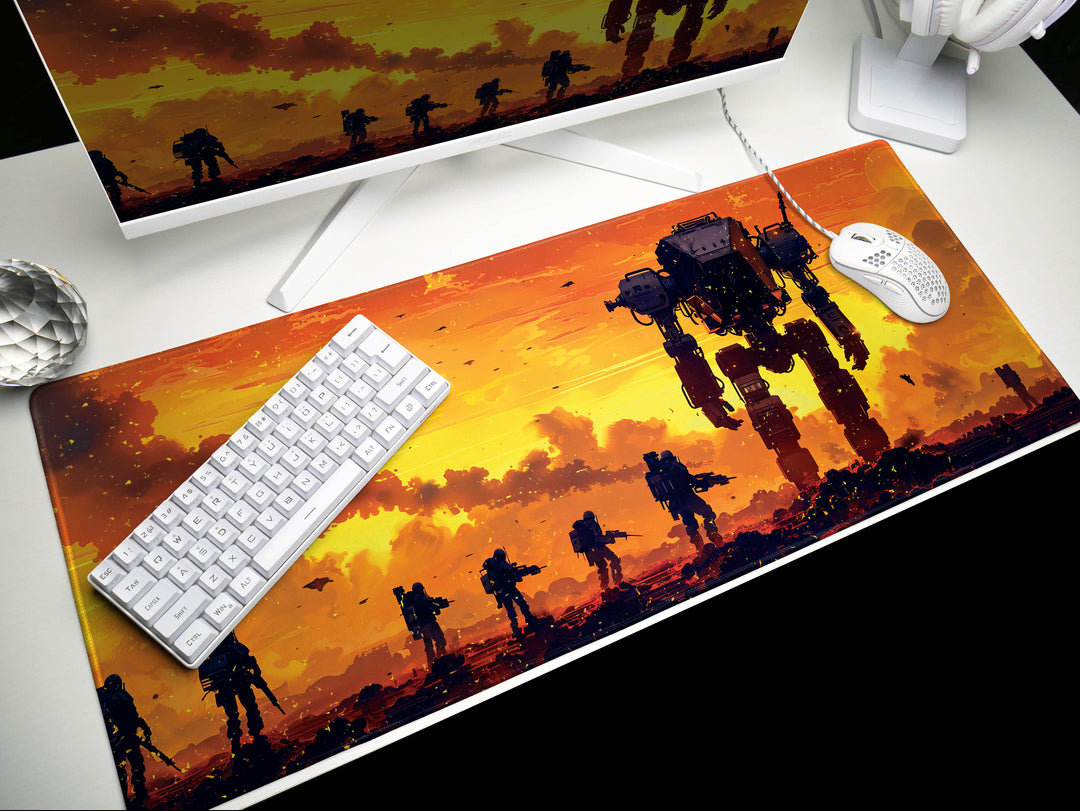 Celestial Mech Design 6, Desk Pad, Dusk Vanguard, Sunset Armada, Warrior's Silhouette