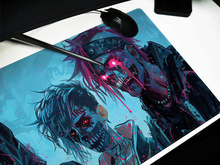 Cyber Vanguard Design 1, Desk Pad, Mouse Pad, Desk Mat, Futuristic Rebellion, Neon Glow, Tech Warriors