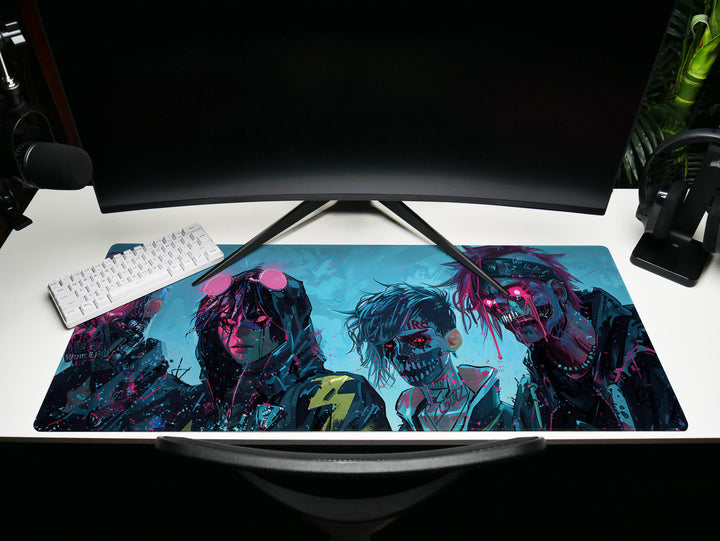 Cyber Vanguard Design 1, Desk Pad, Mouse Pad, Desk Mat, Futuristic Rebellion, Neon Glow, Tech Warriors