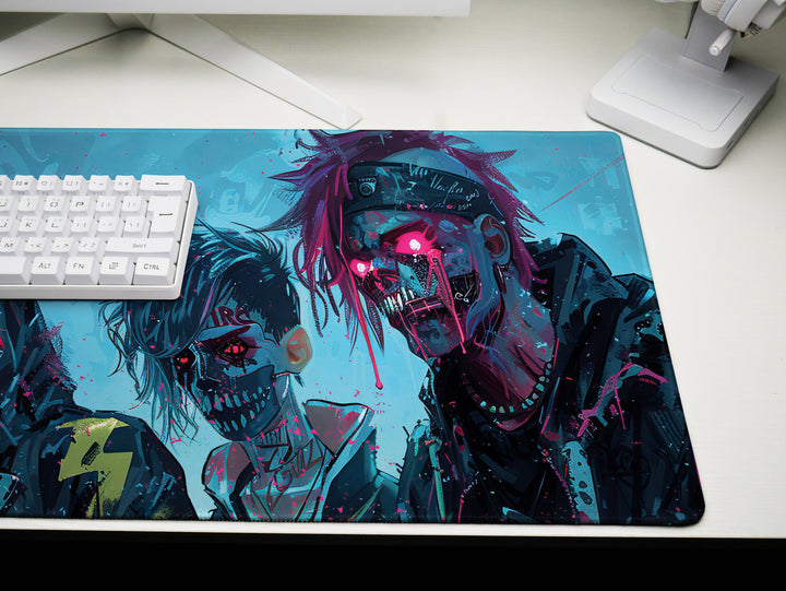 Cyber Vanguard Design 1, Desk Pad, Mouse Pad, Desk Mat, Futuristic Rebellion, Neon Glow, Tech Warriors