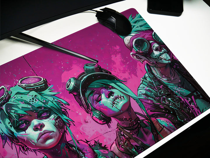 Cyber Vanguard Design 2, Desk Pad, Mouse Pad, Desk Mat, Punk Spectacle, Vibrant Rebellion, Neon Splatter