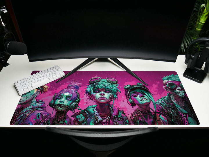 Cyber Vanguard Design 2, Desk Pad, Mouse Pad, Desk Mat, Punk Spectacle, Vibrant Rebellion, Neon Splatter