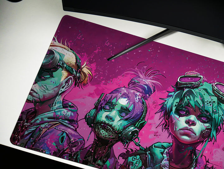 Cyber Vanguard Design 2, Desk Pad, Mouse Pad, Desk Mat, Punk Spectacle, Vibrant Rebellion, Neon Splatter