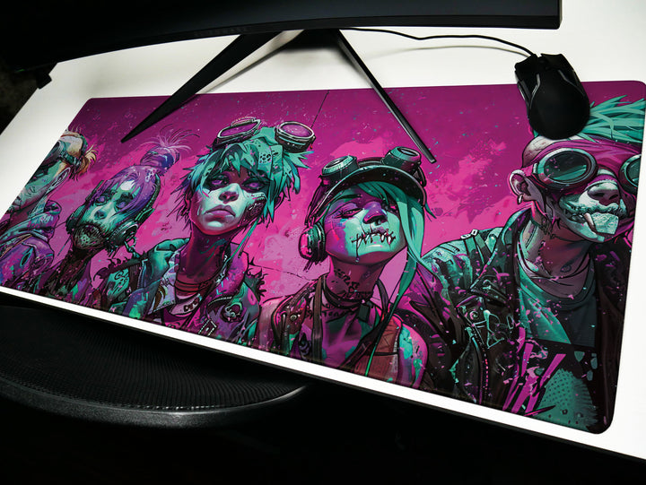Cyber Vanguard Design 2, Desk Pad, Mouse Pad, Desk Mat, Punk Spectacle, Vibrant Rebellion, Neon Splatter