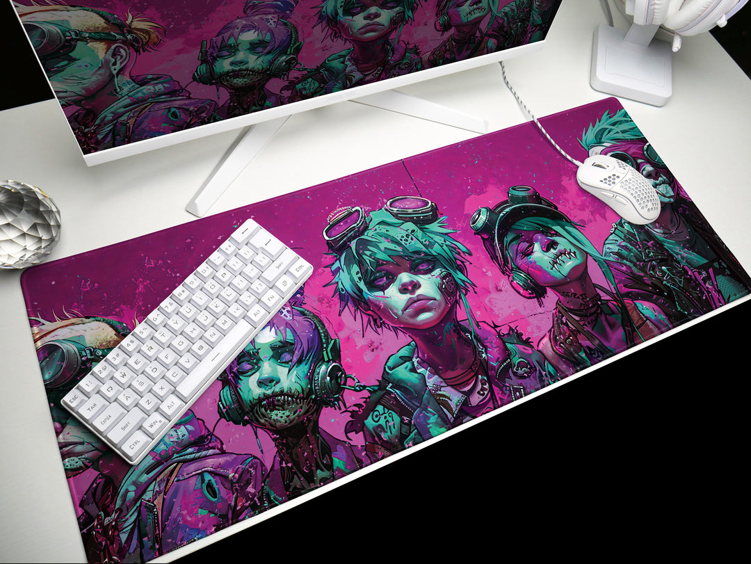 Cyber Vanguard Design 2, Desk Pad, Mouse Pad, Desk Mat, Punk Spectacle, Vibrant Rebellion, Neon Splatter