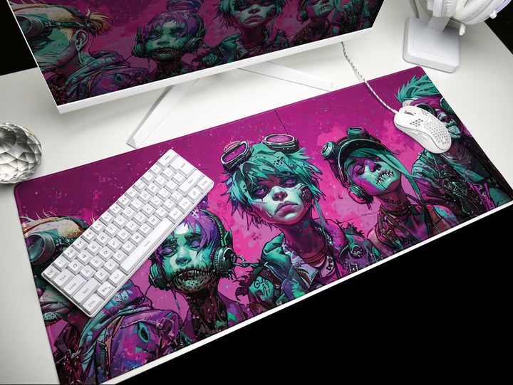 Cyber Vanguard Design 2, Desk Pad, Mouse Pad, Desk Mat, Punk Spectacle, Vibrant Rebellion, Neon Splatter