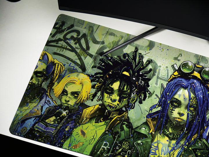 Cyber Vanguard Design 3, Desk Pad, Mouse Pad, Desk Mat, Urban Anarchy, Acid Tones, Graffiti Chic
