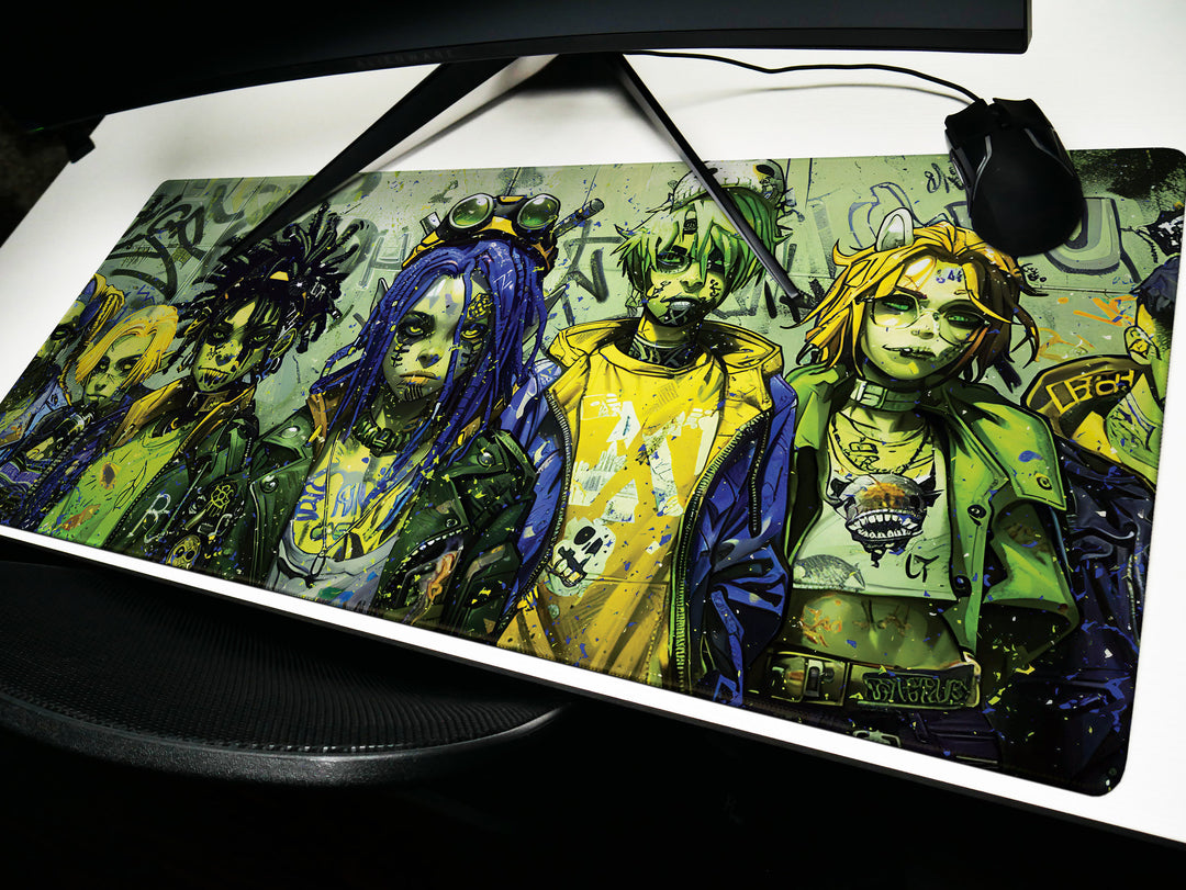 Cyber Vanguard Design 3, Desk Pad, Mouse Pad, Desk Mat, Urban Anarchy, Acid Tones, Graffiti Chic