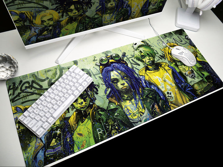 Cyber Vanguard Design 3, Desk Pad, Mouse Pad, Desk Mat, Urban Anarchy, Acid Tones, Graffiti Chic