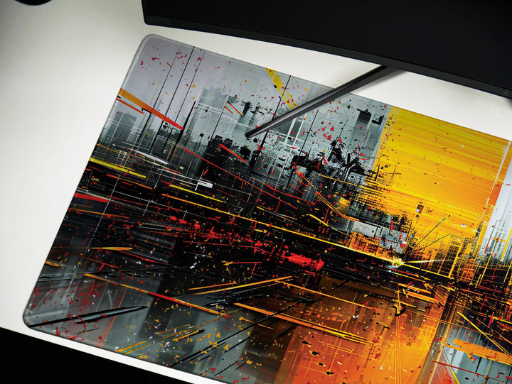 Urban Velocity Design 1, Desk Pad, Mouse Pad, Desk Mat, Dynamic Cityscape, High-Speed Aesthetic, Vivid Work Accessory