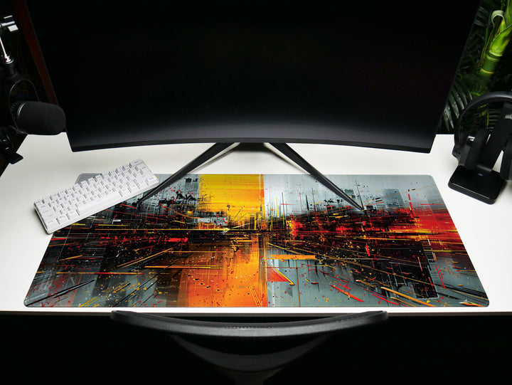 Urban Velocity Design 1, Desk Pad, Mouse Pad, Desk Mat, Dynamic Cityscape, High-Speed Aesthetic, Vivid Work Accessory