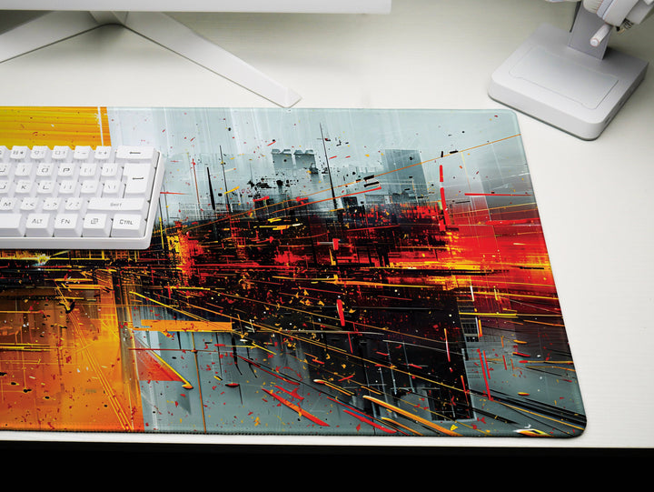 Urban Velocity Design 1, Desk Pad, Mouse Pad, Desk Mat, Dynamic Cityscape, High-Speed Aesthetic, Vivid Work Accessory