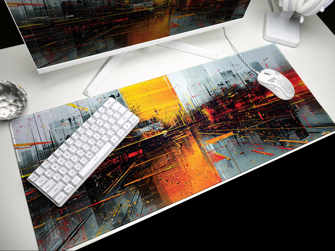 Urban Velocity Design 1, Desk Pad, Mouse Pad, Desk Mat, Dynamic Cityscape, High-Speed Aesthetic, Vivid Work Accessory