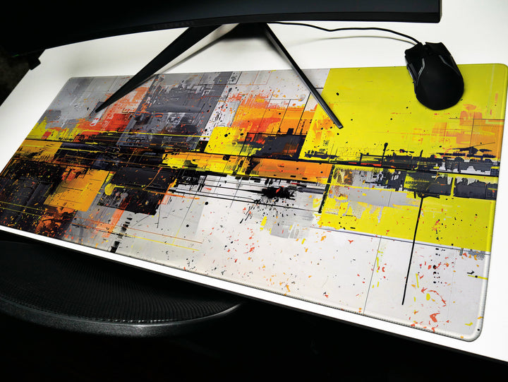Urban Velocity Design 2, Desk Pad, Mouse Pad, Desk Mat, Abstract Urban Chaos, Splatter Artwork, Vibrant Office Decor