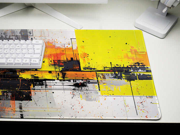 Urban Velocity Design 2, Desk Pad, Mouse Pad, Desk Mat, Abstract Urban Chaos, Splatter Artwork, Vibrant Office Decor