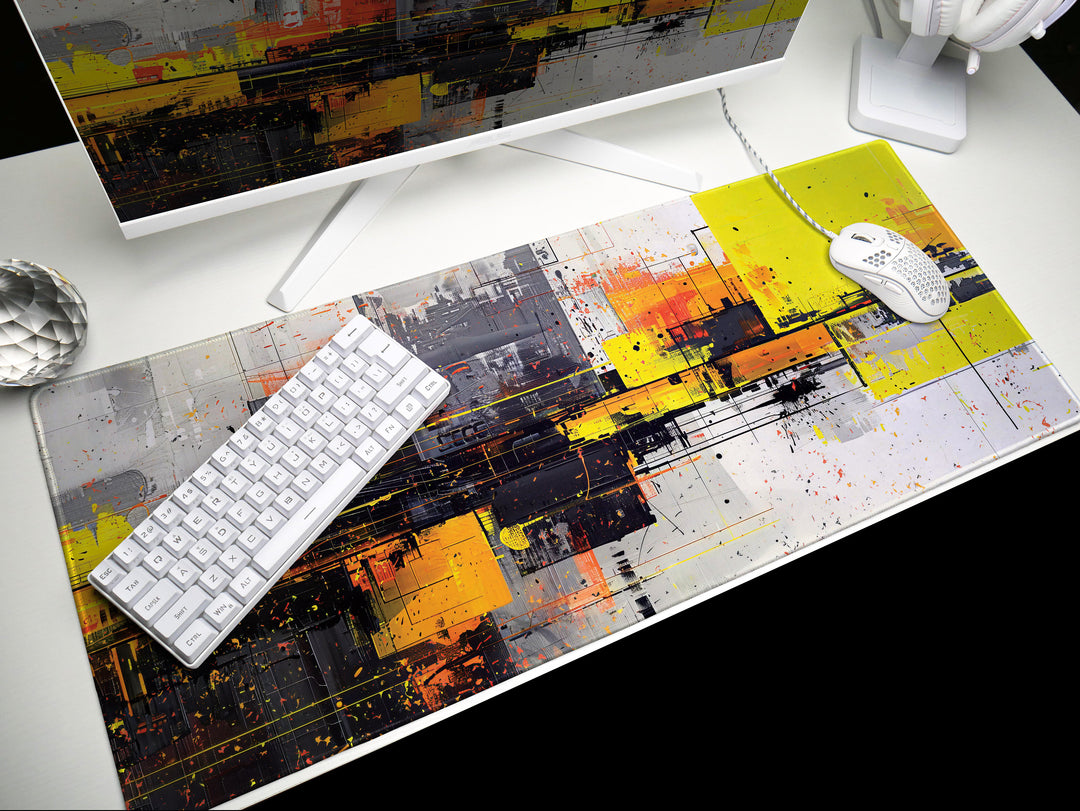 Urban Velocity Design 2, Desk Pad, Mouse Pad, Desk Mat, Abstract Urban Chaos, Splatter Artwork, Vibrant Office Decor
