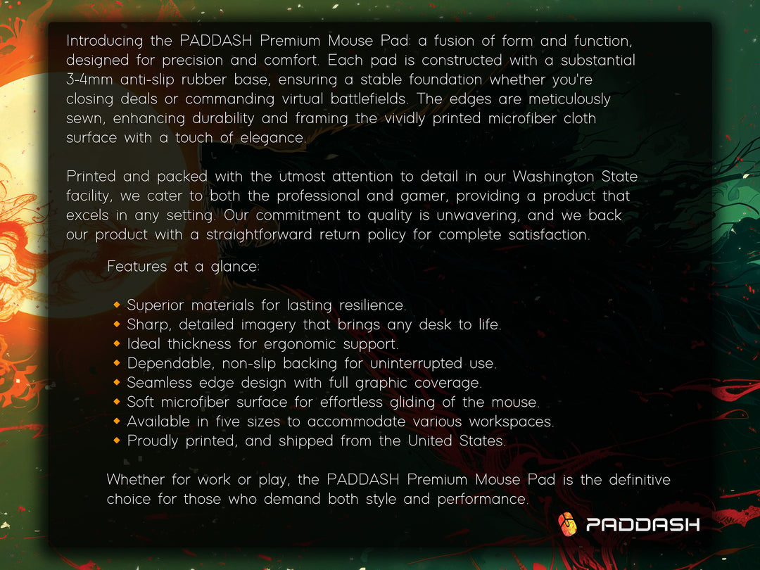 Lunar Howl Design 1, Desk Pad, Wide Mouse Mat, Fiery Night Beast, Mystical Moonlit Sky, Artistic Inferno