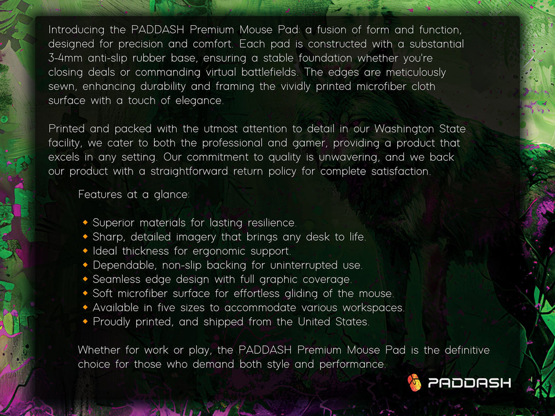 Lunar Howl Design 4, Desk Pad, Emerald Enigma, Nature's Guardian, Vivid Wilderness Vista