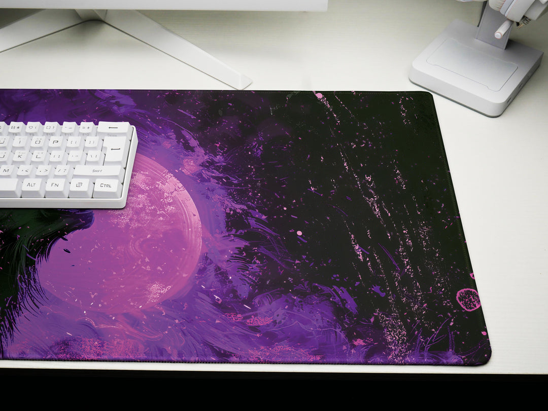 Lunar Howl Design 5, Desk Pad, Sapphire Stalker, Starry Wilderness, Electric Yellow Essence