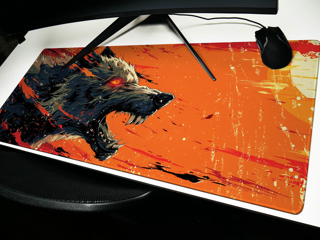 Lunar Howl Design 6, Desk Pad, Artic Echo, Frosty Foliage Fantasy, Crimson Dawn Contrast