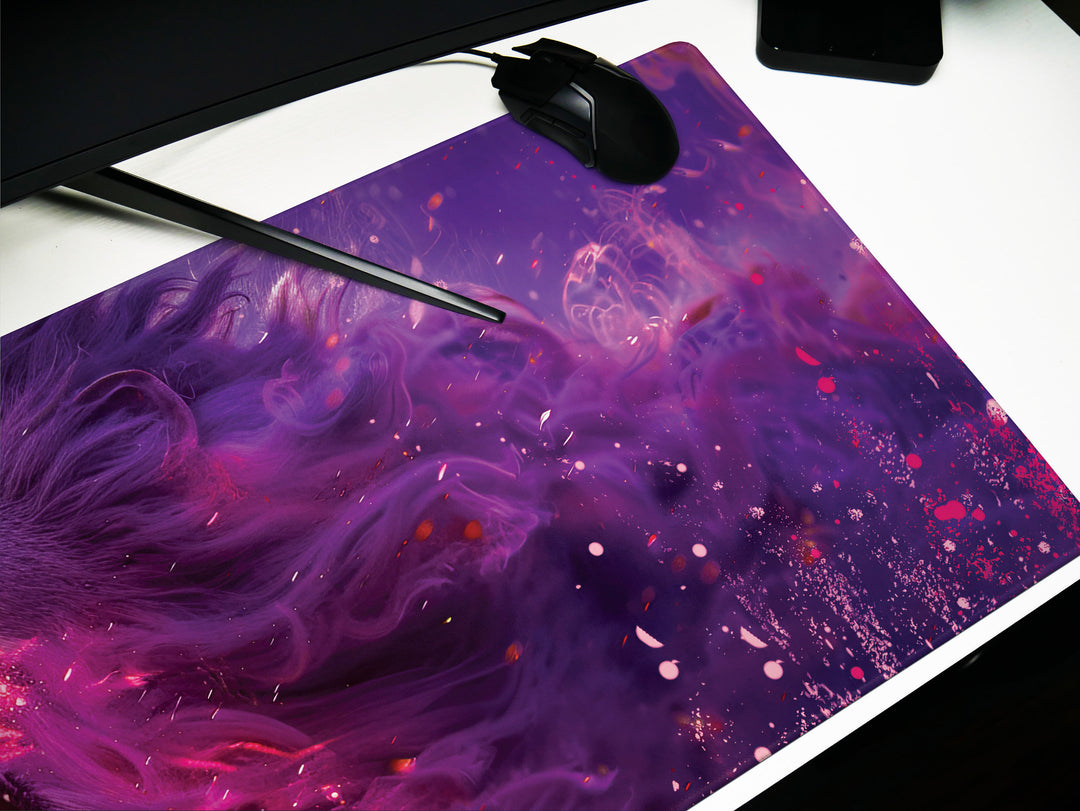 Majestic Roar Design 1, Desk Pad, Mouse Pad, Desk Mat, Ethereal Purple Essence, Fierce Creature Art