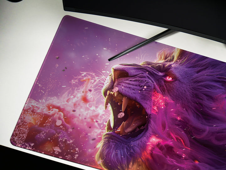 Majestic Roar Design 1, Desk Pad, Mouse Pad, Desk Mat, Ethereal Purple Essence, Fierce Creature Art