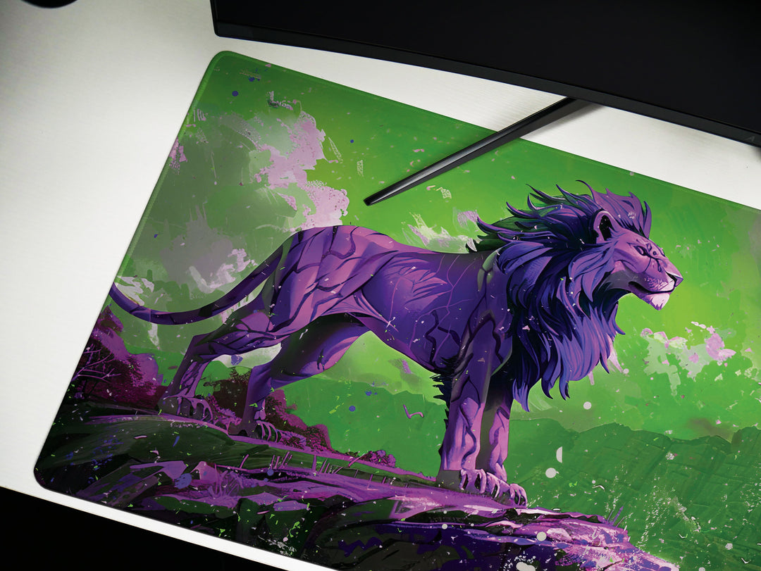 Majestic Roar Design 2, Desk Pad, Mouse Pad, Desk Mat, Regal Purple Majesty, Commanding Mountain King