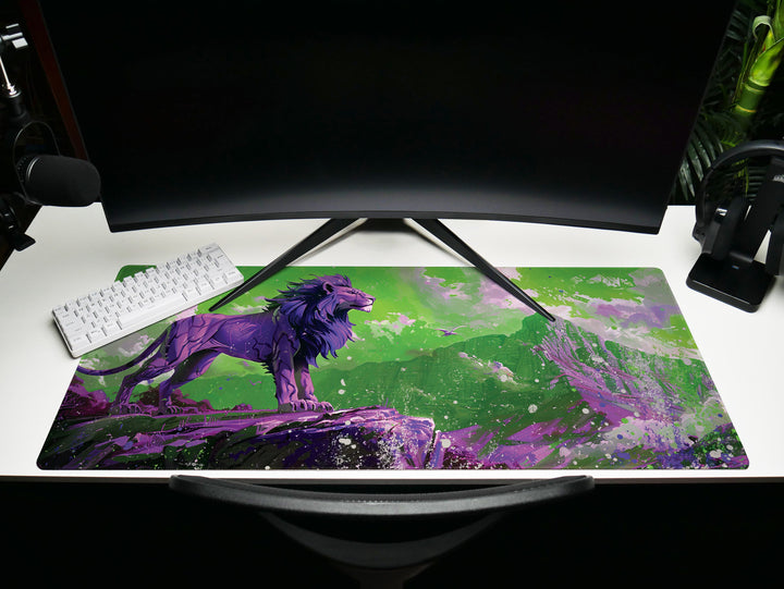 Majestic Roar Design 2, Desk Pad, Mouse Pad, Desk Mat, Regal Purple Majesty, Commanding Mountain King