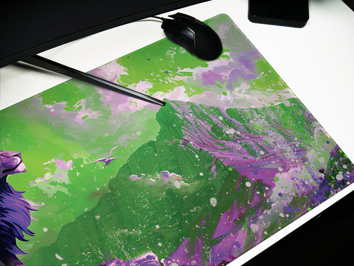 Majestic Roar Design 2, Desk Pad, Mouse Pad, Desk Mat, Regal Purple Majesty, Commanding Mountain King