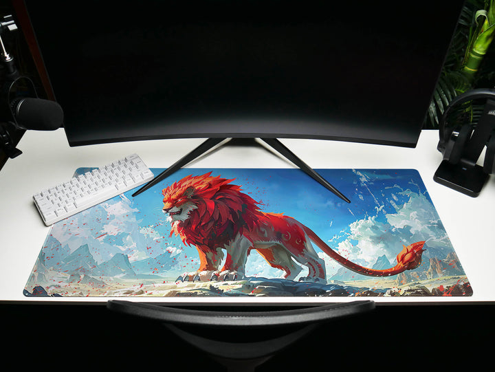 Majestic Roar Design 4, Desk Pad, Mouse Pad, Desk Mat, Alpine Blaze Monarch, Fiery Spirit Summit