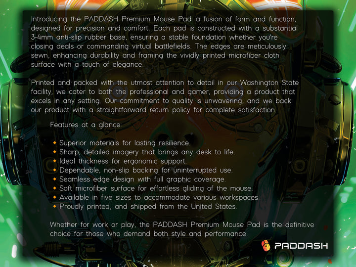 Cybernetic Vision Design 1, Desk Pad, Futuristic Tech, Dynamic Cyborg, Neon Green Overload, Wide Format, Gaming Glory