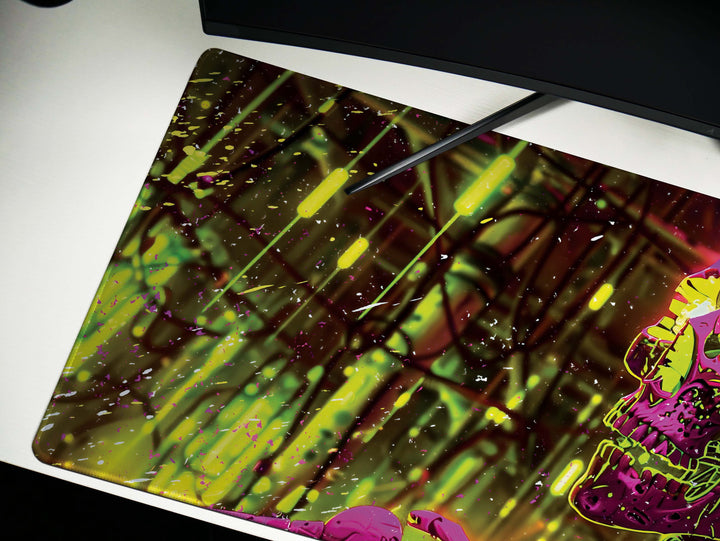 Cybernetic Vision Design 5, Desk Pad, Neon Jungle, Skull Spectacle, Vivid Imaginarium, Wide Format, Electric Enigma
