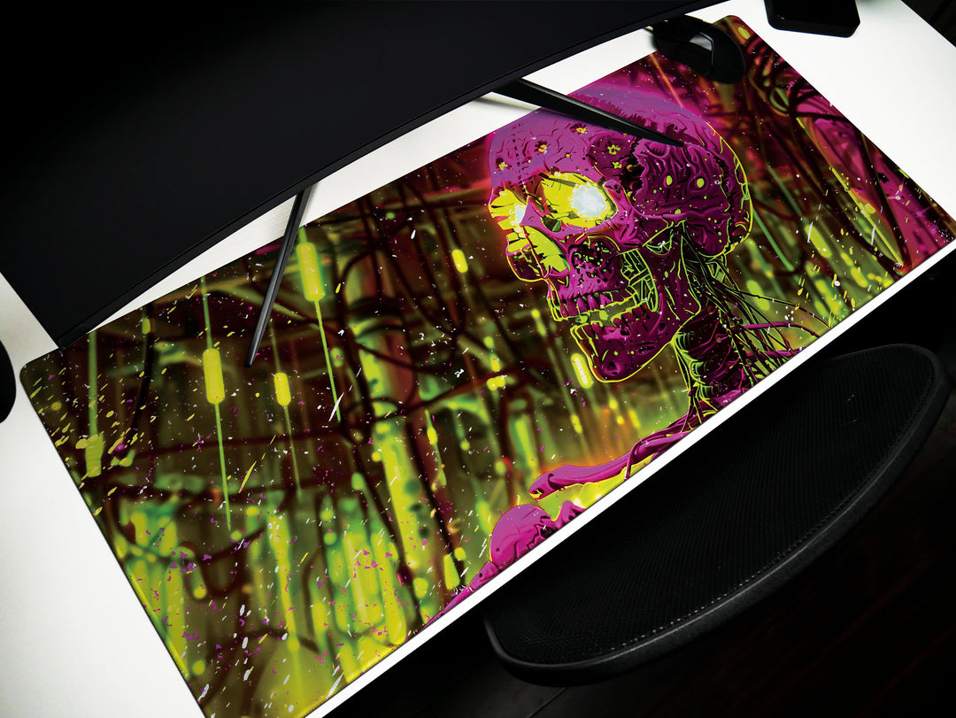 Cybernetic Vision Design 5, Desk Pad, Neon Jungle, Skull Spectacle, Vivid Imaginarium, Wide Format, Electric Enigma