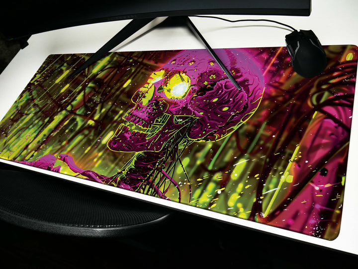 Cybernetic Vision Design 5, Desk Pad, Neon Jungle, Skull Spectacle, Vivid Imaginarium, Wide Format, Electric Enigma