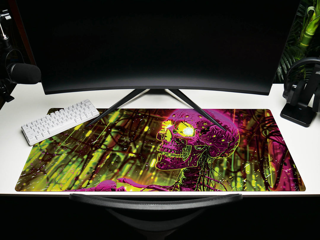 Cybernetic Vision Design 5, Desk Pad, Neon Jungle, Skull Spectacle, Vivid Imaginarium, Wide Format, Electric Enigma