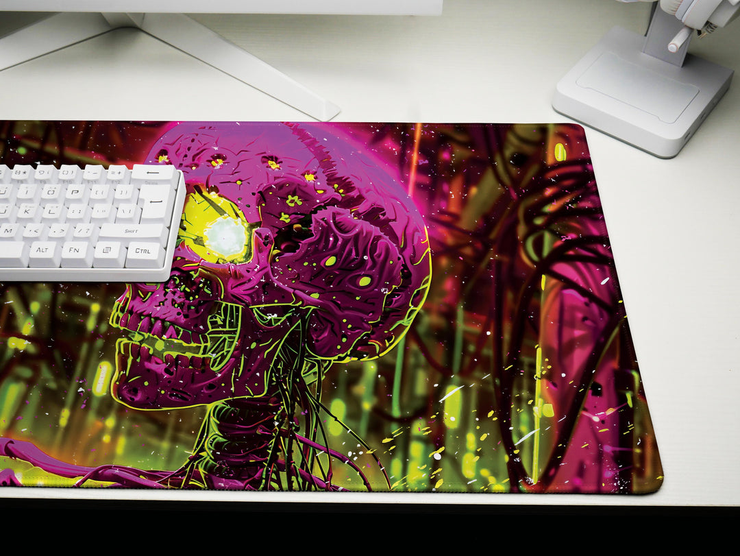 Cybernetic Vision Design 5, Desk Pad, Neon Jungle, Skull Spectacle, Vivid Imaginarium, Wide Format, Electric Enigma