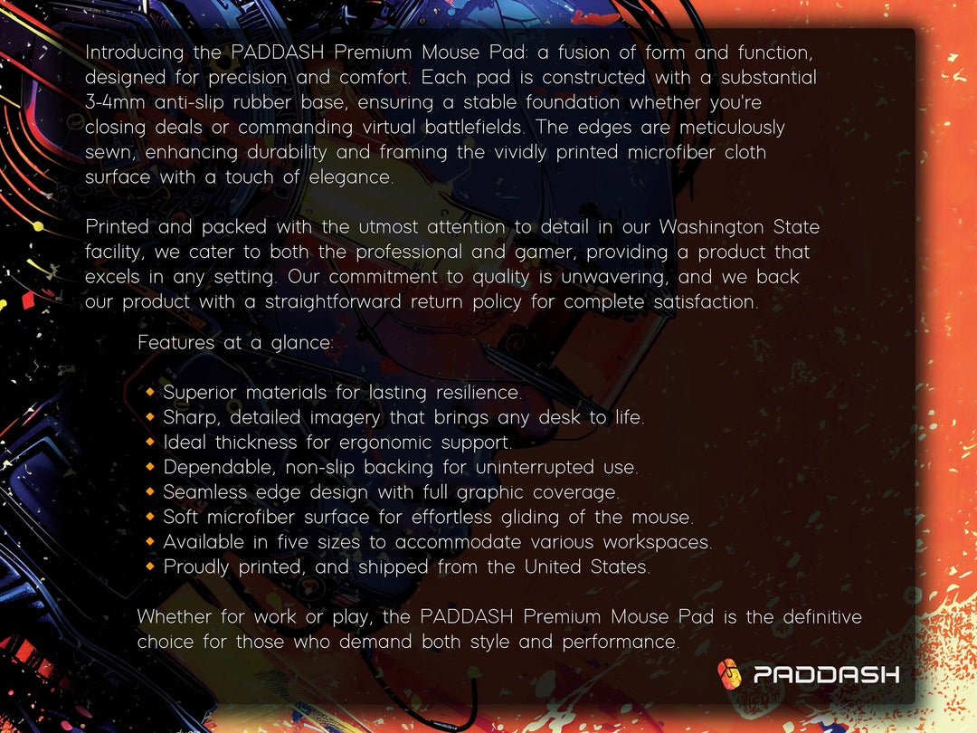 Cybernetic Vision Design 6, Desk Pad, Sunrise Sentinel, Cosmic Contemplation, Wide Format, Vivid Vanguard