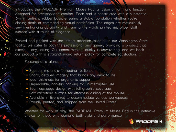 Cybernetic Vision Design 6, Desk Pad, Sunrise Sentinel, Cosmic Contemplation, Wide Format, Vivid Vanguard