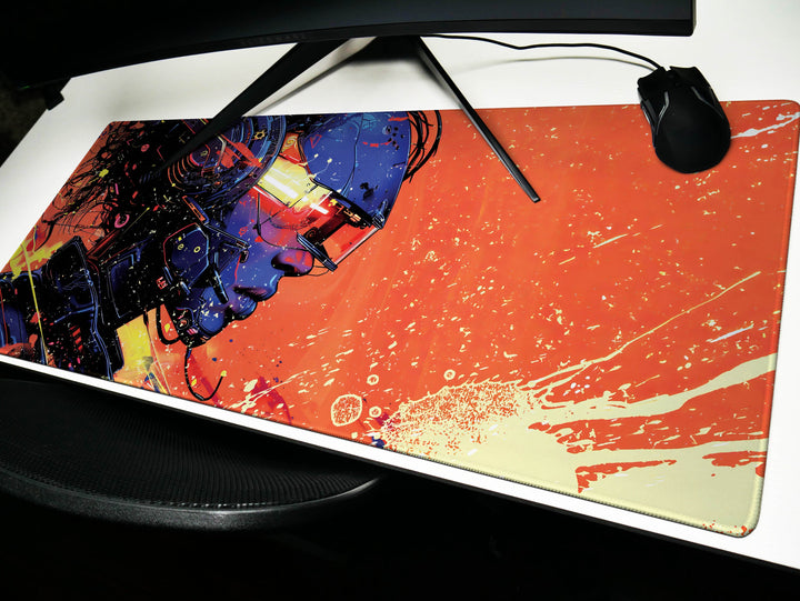 Cybernetic Vision Design 6, Desk Pad, Sunrise Sentinel, Cosmic Contemplation, Wide Format, Vivid Vanguard