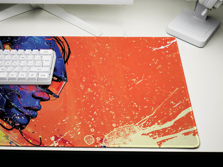 Cybernetic Vision Design 6, Desk Pad, Sunrise Sentinel, Cosmic Contemplation, Wide Format, Vivid Vanguard
