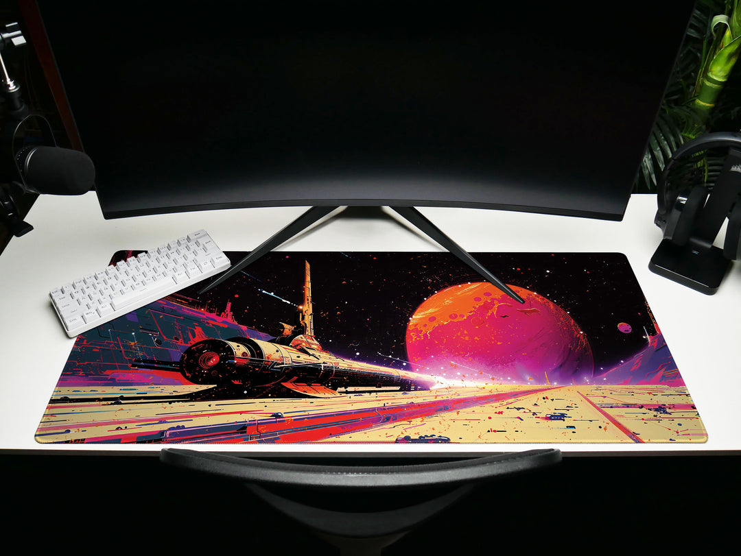Astral Vantage Design 1, Desk Pad, Mouse Pad, Desk Mat, Galactic Runway, Sci-Fi Dreamscape