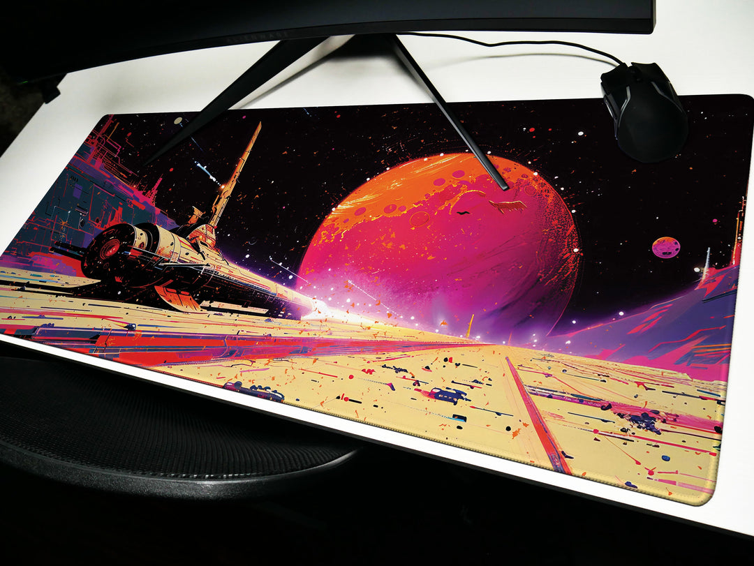 Astral Vantage Design 1, Desk Pad, Mouse Pad, Desk Mat, Galactic Runway, Sci-Fi Dreamscape