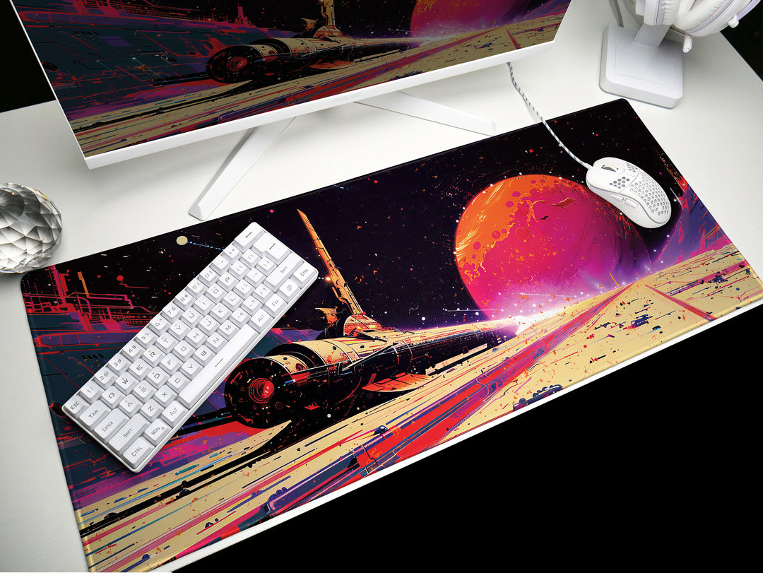 Astral Vantage Design 1, Desk Pad, Mouse Pad, Desk Mat, Galactic Runway, Sci-Fi Dreamscape