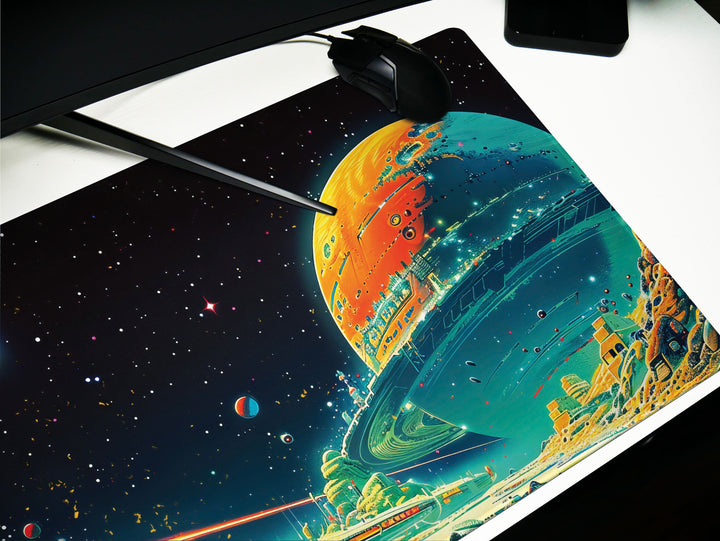 Astral Vantage Design 2, Desk Pad, Mouse Pad, Desk Mat, Starlit Spaceport, Cosmic Adventure