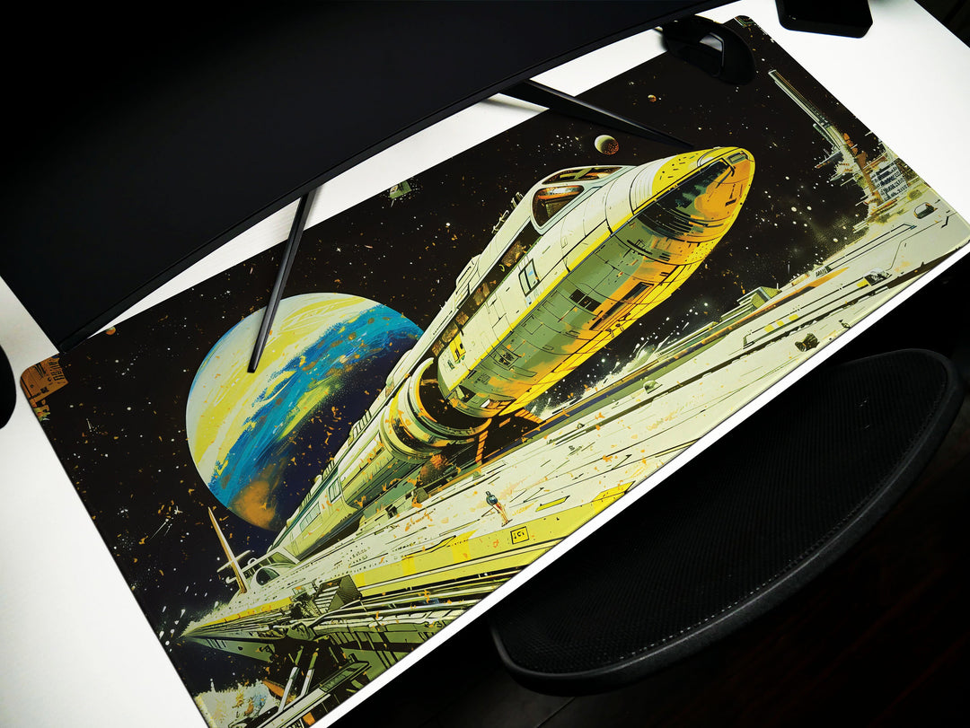 Astral Vantage Design 4, Desk Pad, Mouse Pad, Desk Mat, Orbital Shuttle Launch, Deep Space Station