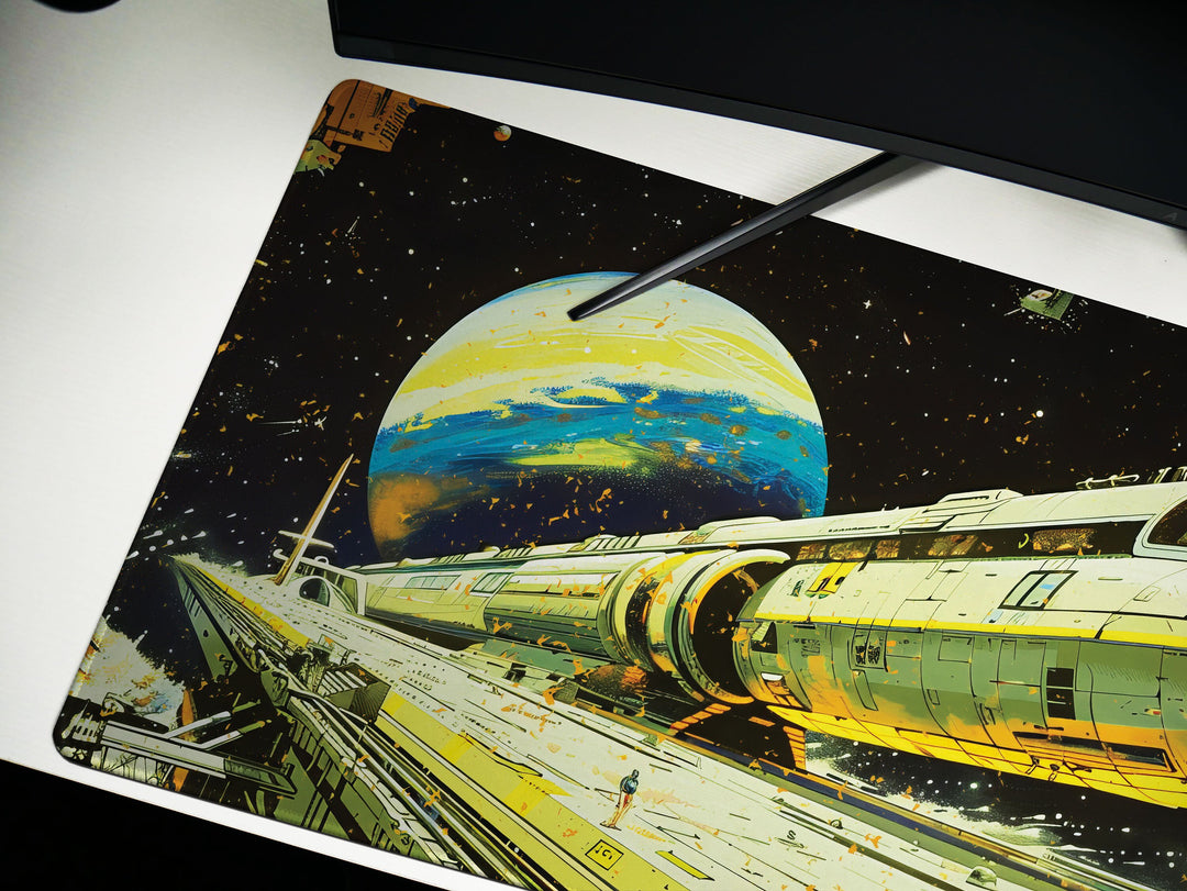 Astral Vantage Design 4, Desk Pad, Mouse Pad, Desk Mat, Orbital Shuttle Launch, Deep Space Station