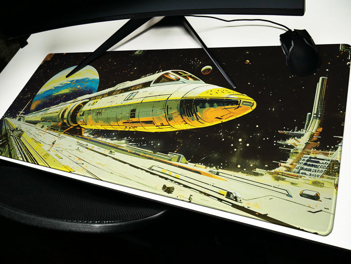 Astral Vantage Design 4, Desk Pad, Mouse Pad, Desk Mat, Orbital Shuttle Launch, Deep Space Station