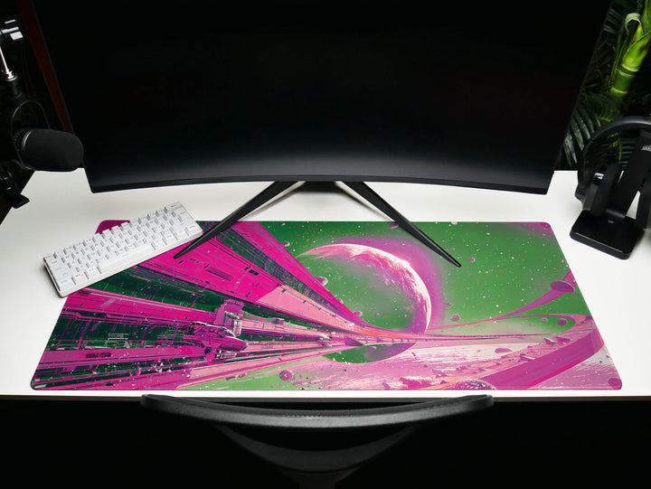 Astral Vantage Design 5, Desk Pad, Mouse Pad, Desk Mat, Neon Cosmos Gateway, Planetary Escape