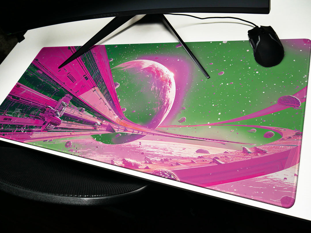 Astral Vantage Design 5, Desk Pad, Mouse Pad, Desk Mat, Neon Cosmos Gateway, Planetary Escape